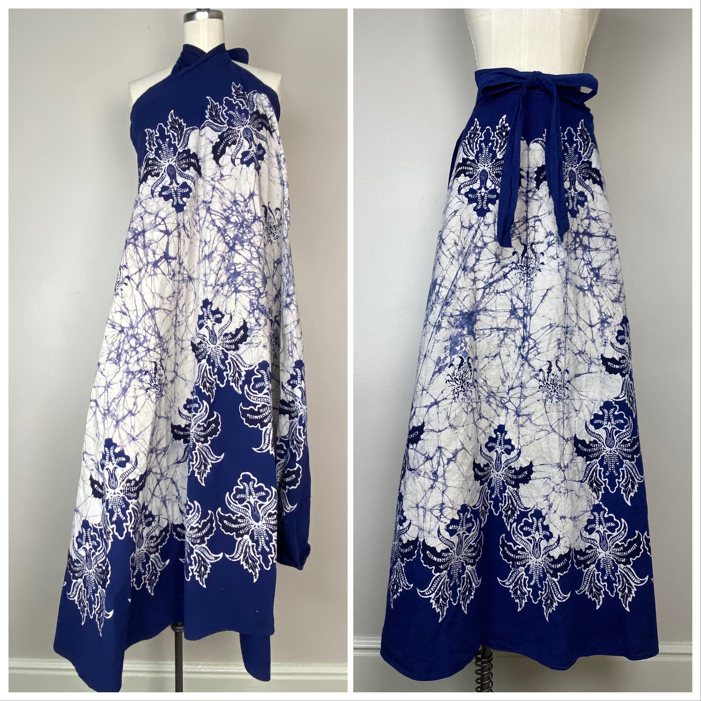 Vintage Indigo Batik Wrap Skirt/Dress, Open Sizing