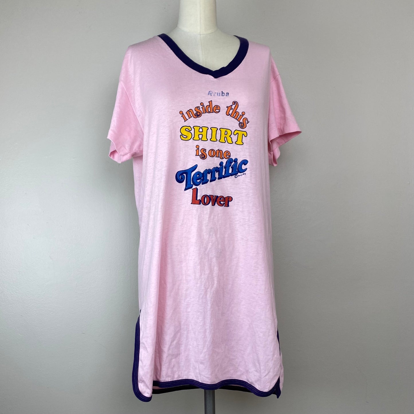 1980s T-Shirt Nightgown, “Inside This Shirt is One Terrific Lover”, Ched by Anvil Size Medium