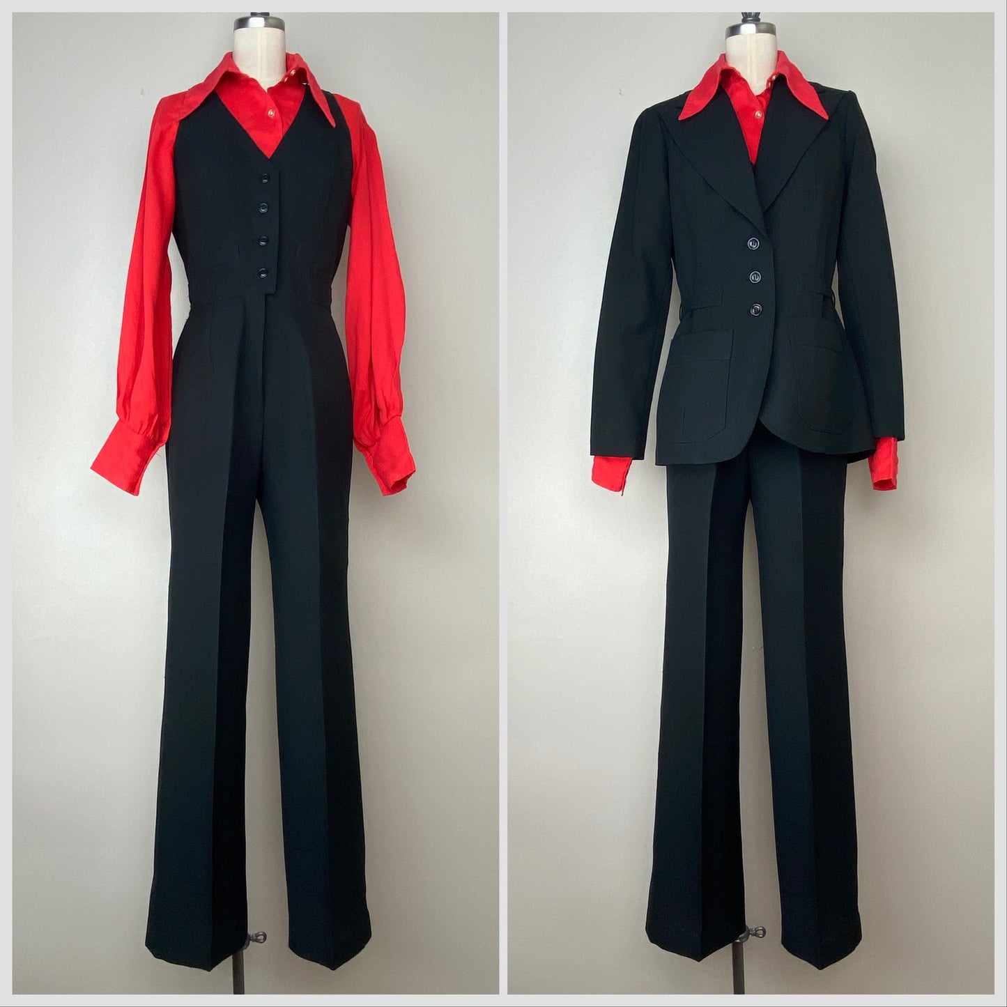 1970s Black Jumpsuit and Jacket, Rocky Road Size Small, Faux Three Piece Suit