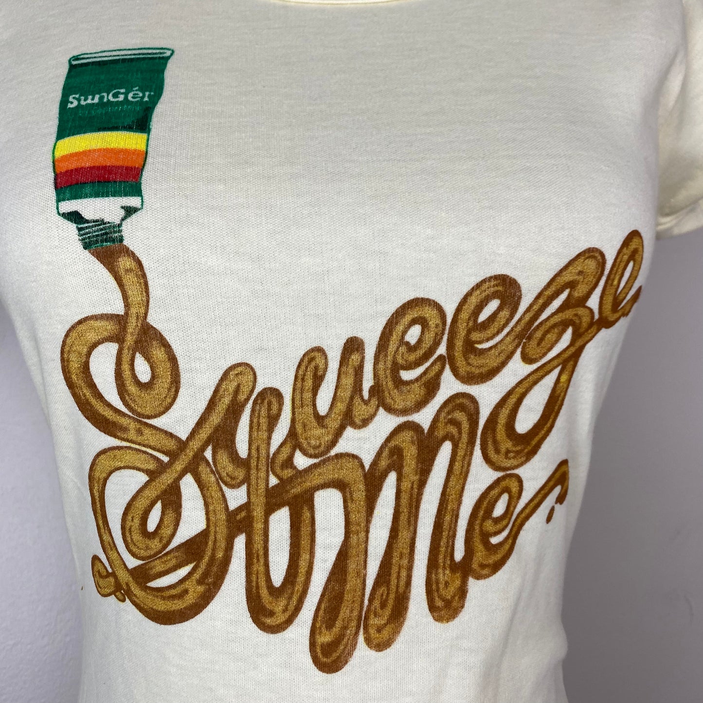 1970s Coppertone Promo T-Shirt, Squeeze Me, Size XS/S