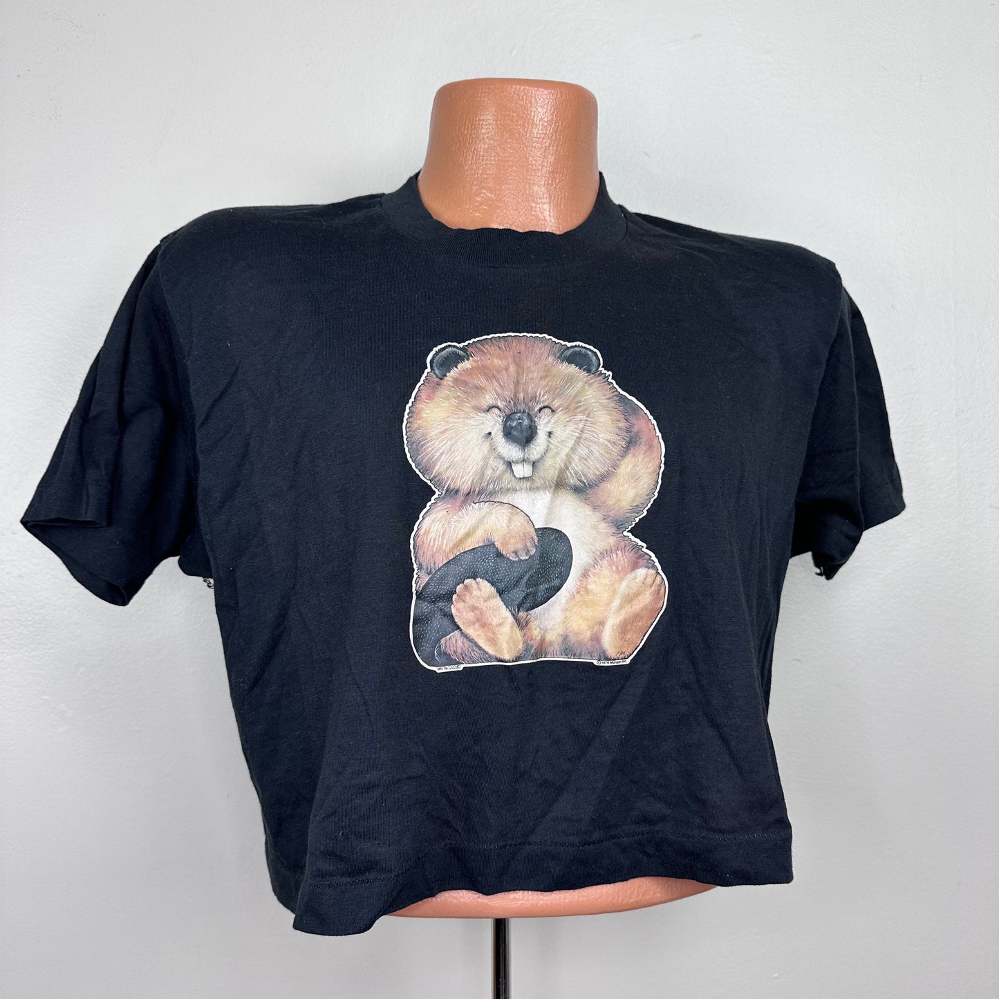 1970s/80s Beaver Cropped T-Shirt, Size Large, Roach Iron On