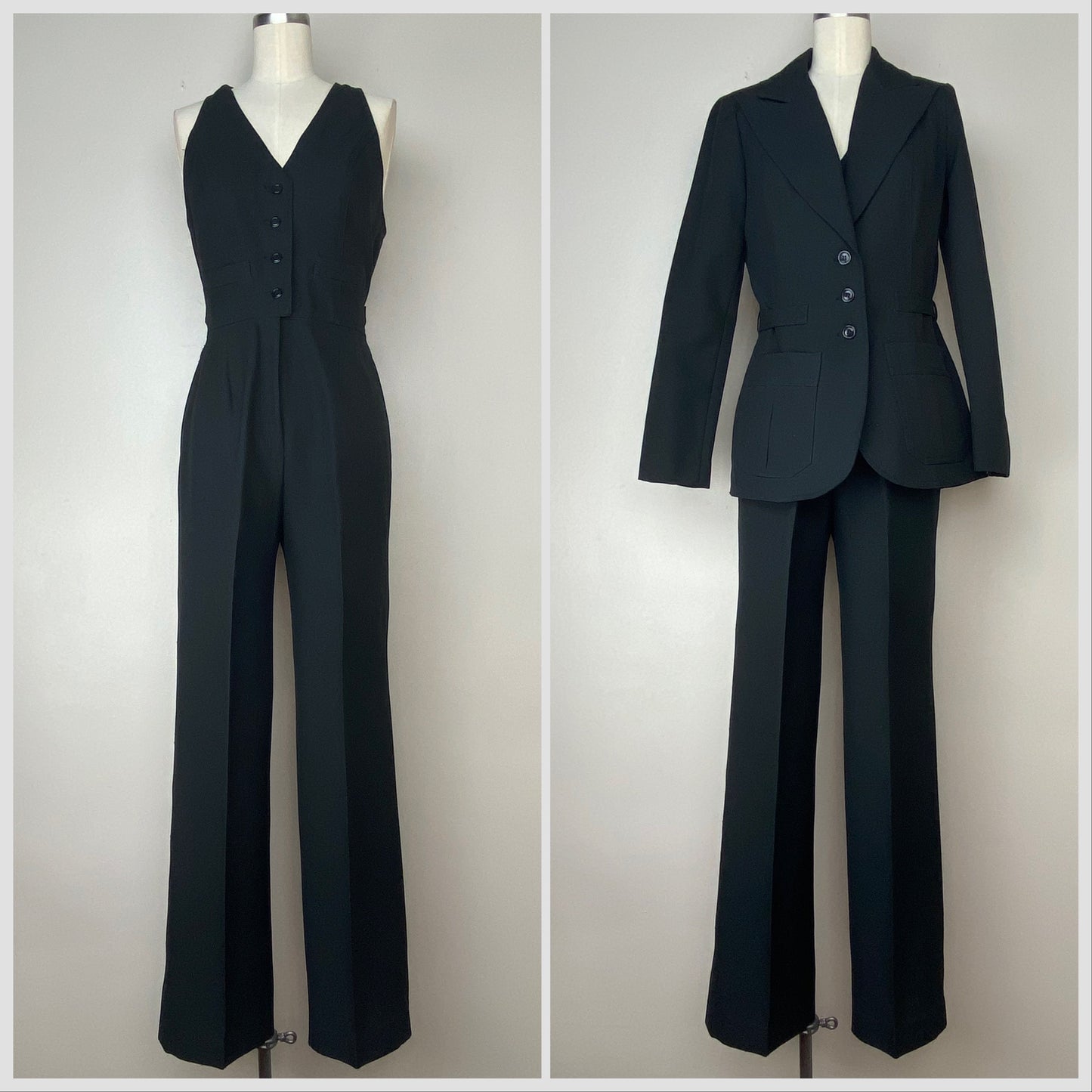 1970s Black Jumpsuit and Jacket, Rocky Road Size Small, Faux Three Piece Suit