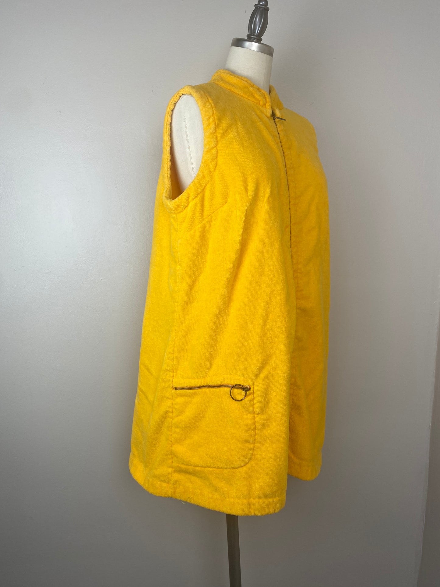 1960s/70s Mustard Yellow Terry Cloth Dress, Beach Things, Size M/L, Bathing Suit Swim Cover Up