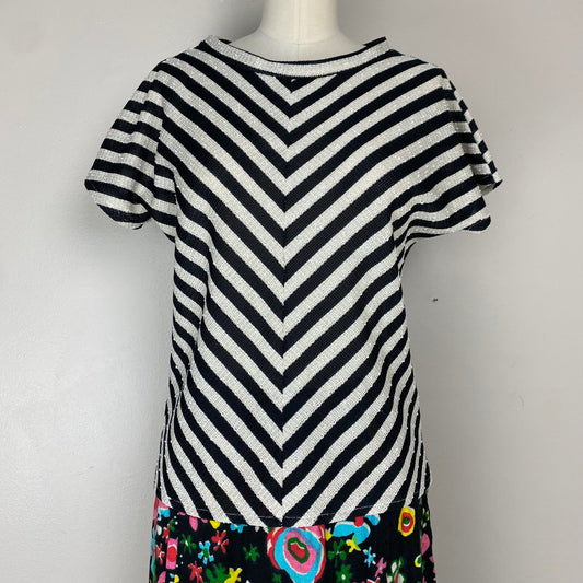 1980s Chevron Striped Top, Size Small, Pablo Collection Black and White Stripes