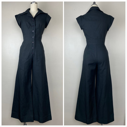 1970s Black Jumpsuit, PBJ by Jerell, Size XS, Wide Flared Leg