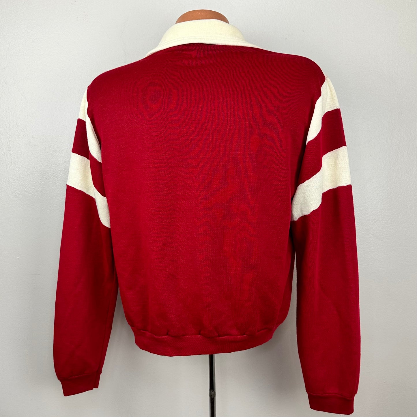 1970s Red Collared V-Neck Sweatshirt, Size Medium