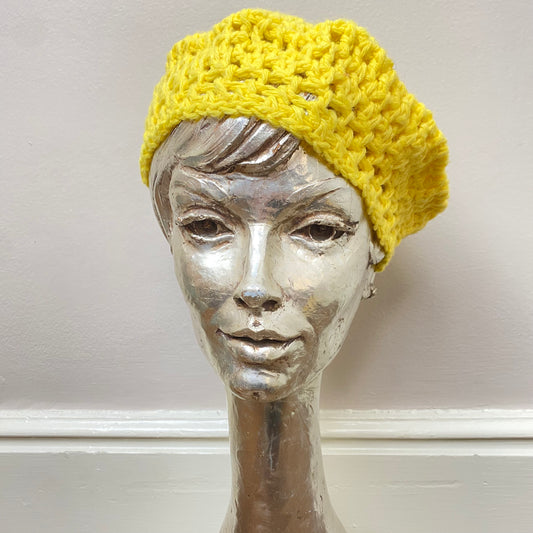 1970s Knit Beret with Pompom, Handmade