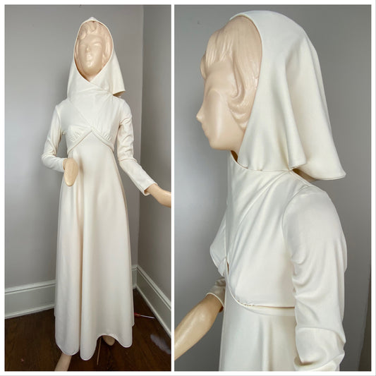 1960s/70s Futuristic Hooded Maxi Dress, Size XS