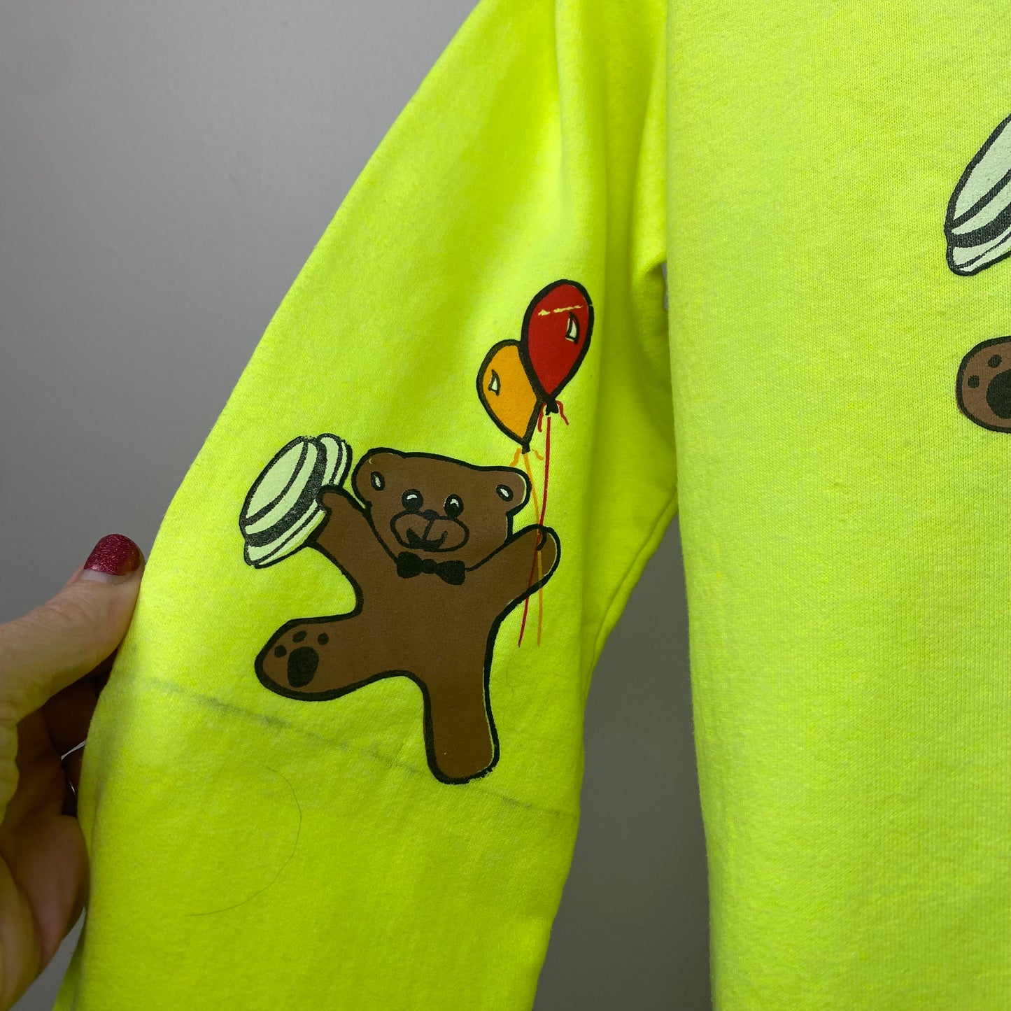 1980s/90s Neon Yellow Sweatshirt, Teddy Bears, Local Heroes Size Medium