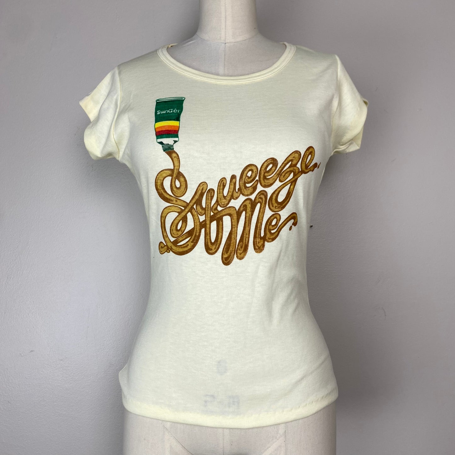 1970s Coppertone Promo T-Shirt, Squeeze Me, Size XS/S