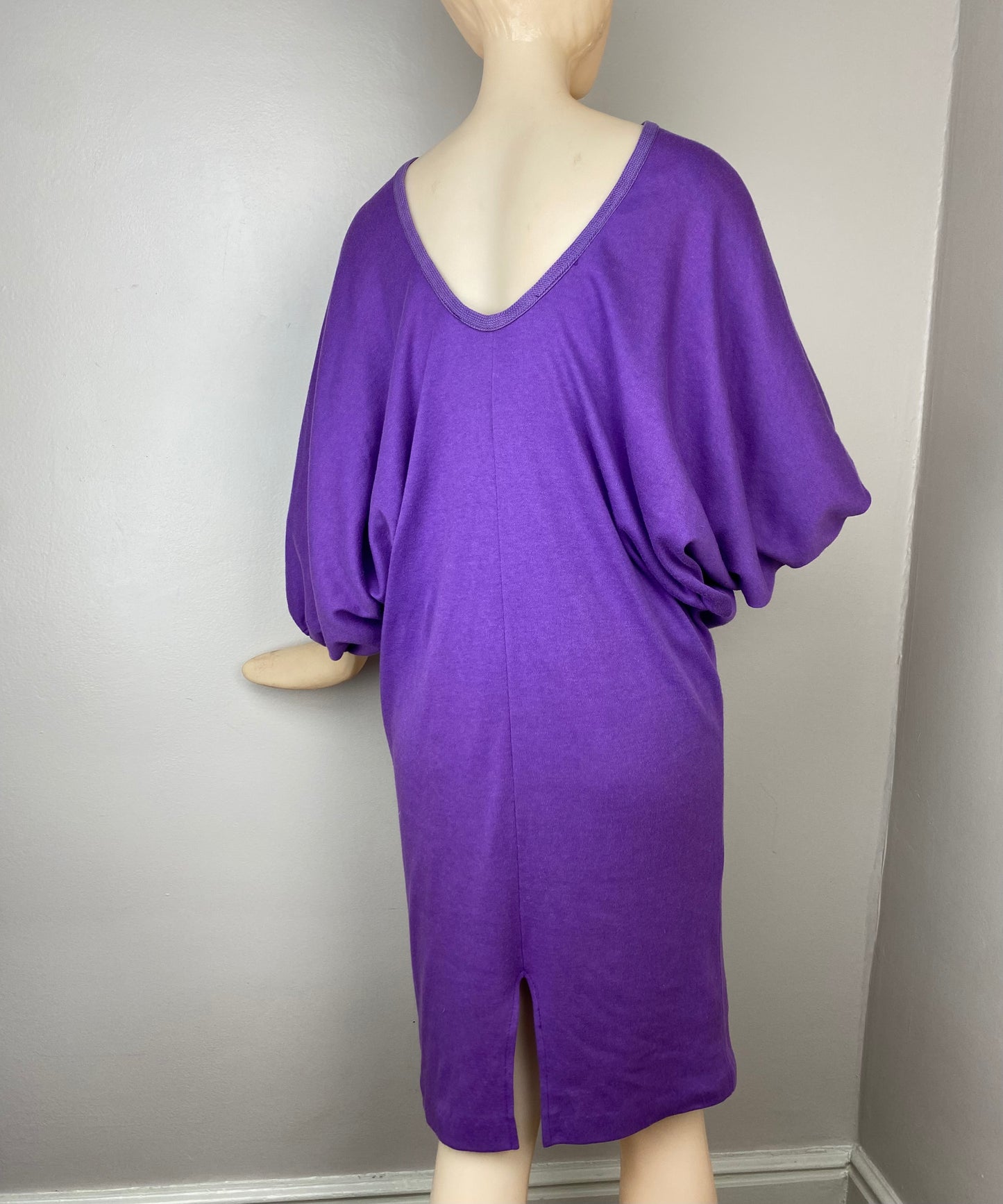 1980s Purple Batwing Sleeve T-Shirt Dress, Frederick’s of Hollywood, Size XS-Med