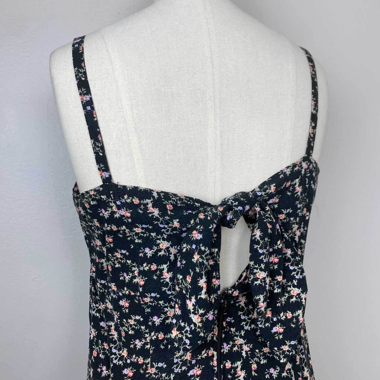 1990s Black Floral Sundress, Romantic Expressions, Size Small