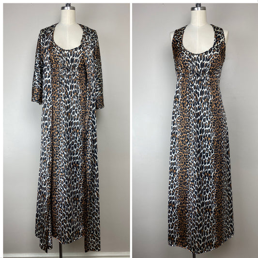 1970s Leopard Print Peignoir Set, Vanity Fair Size Small, Matching Nightgown and Robe
