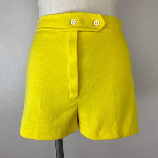 1970s Yellow Knit Catalina Shorts, Size Small, 26.5" Waist, High Waisted