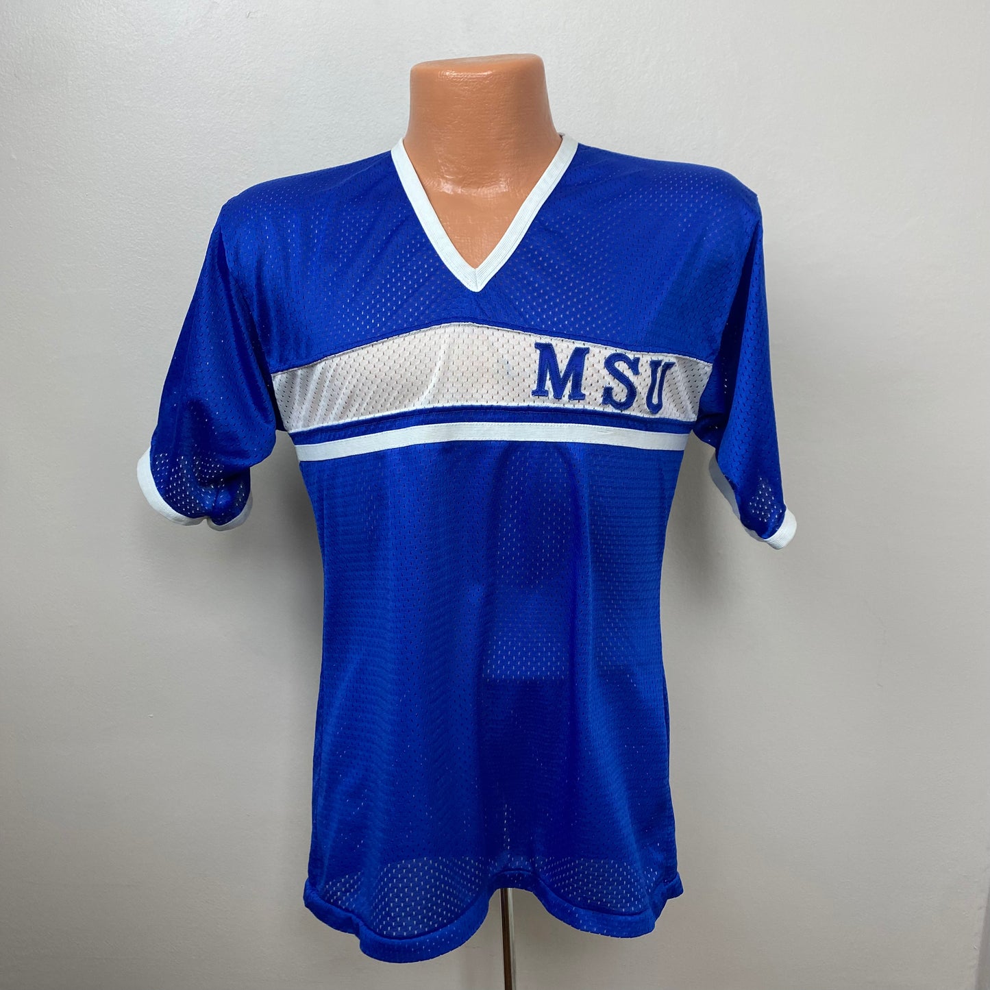 1970s Mesh MSU V-Neck T-Shirt, Russell Athletic Size Small, Memphis State University