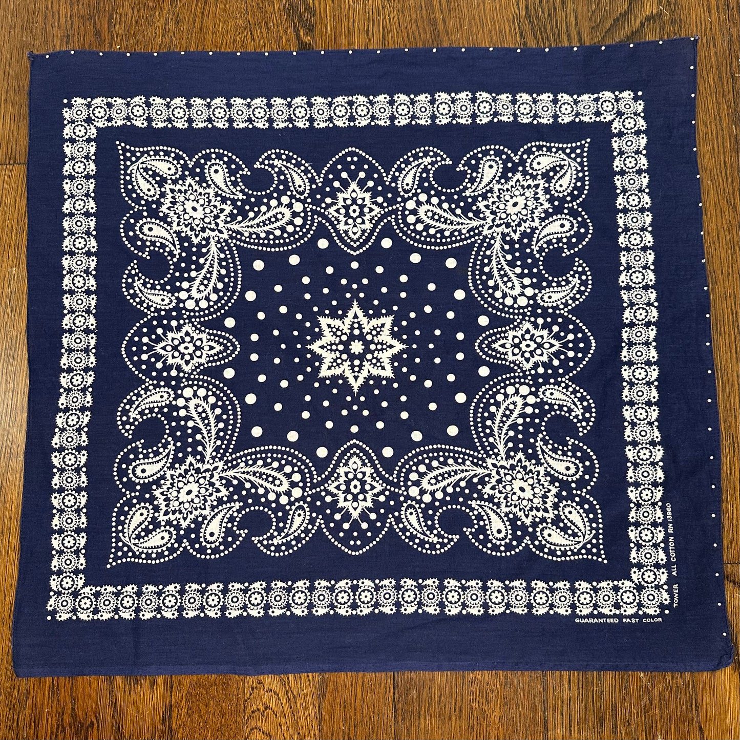 1950s/60s Indigo Blue Bandana, Tower, Paisley Floral and Dots, Selvage Edge