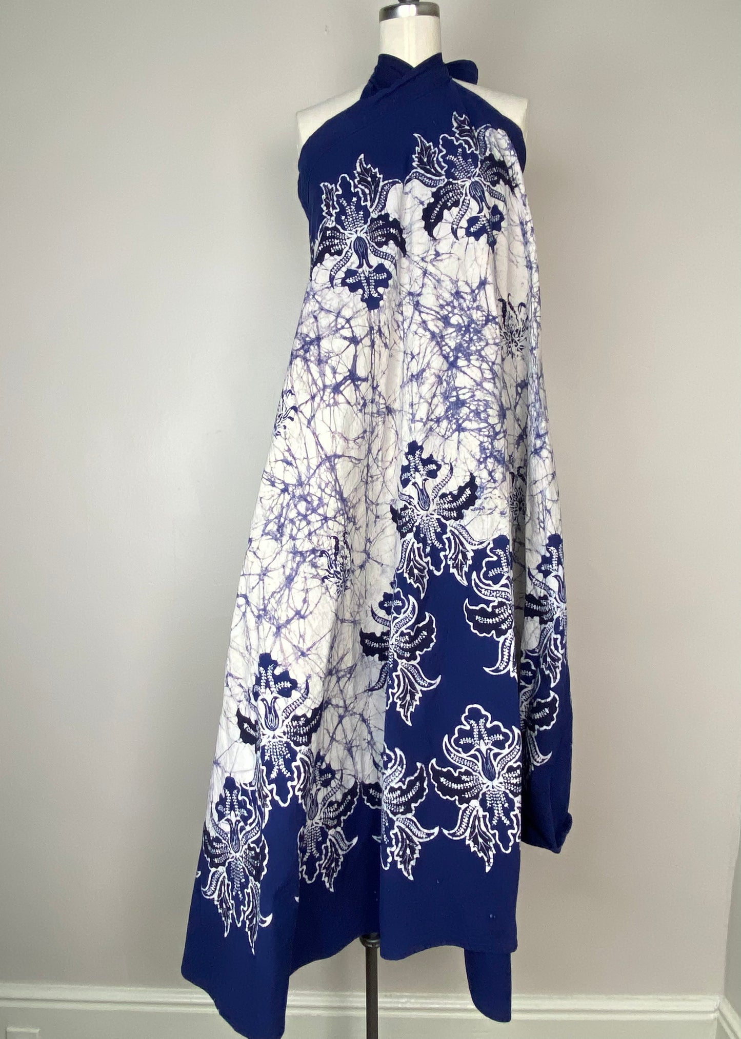 Vintage Indigo Batik Wrap Skirt/Dress, Open Sizing