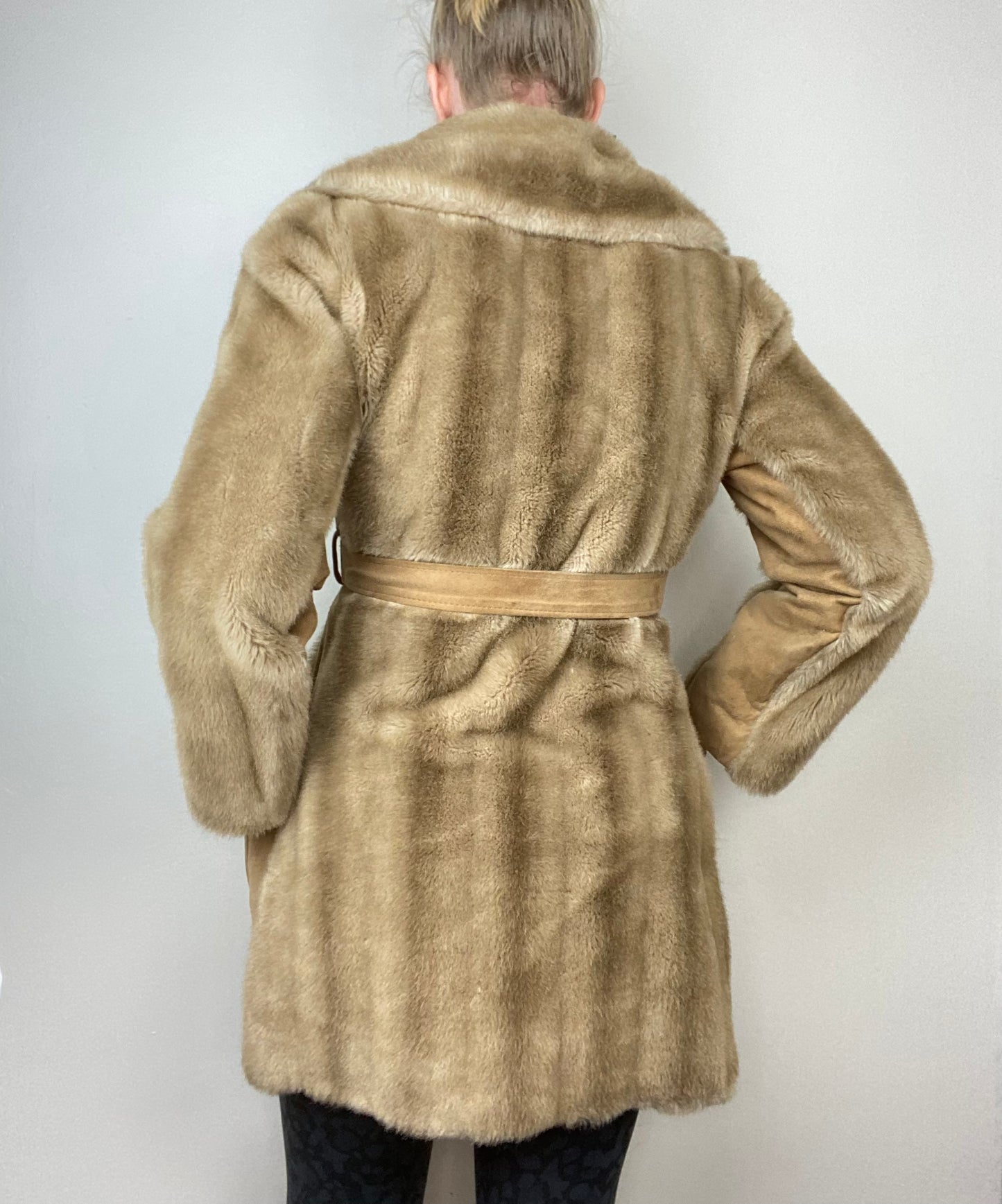 1970s Brown Faux Fur and Leather Coat, London Leathers by Lilli Ann, Size S-M