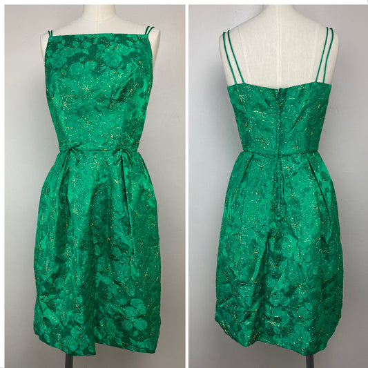 1960s Green and Gold Cocktail Dress, Size XS
