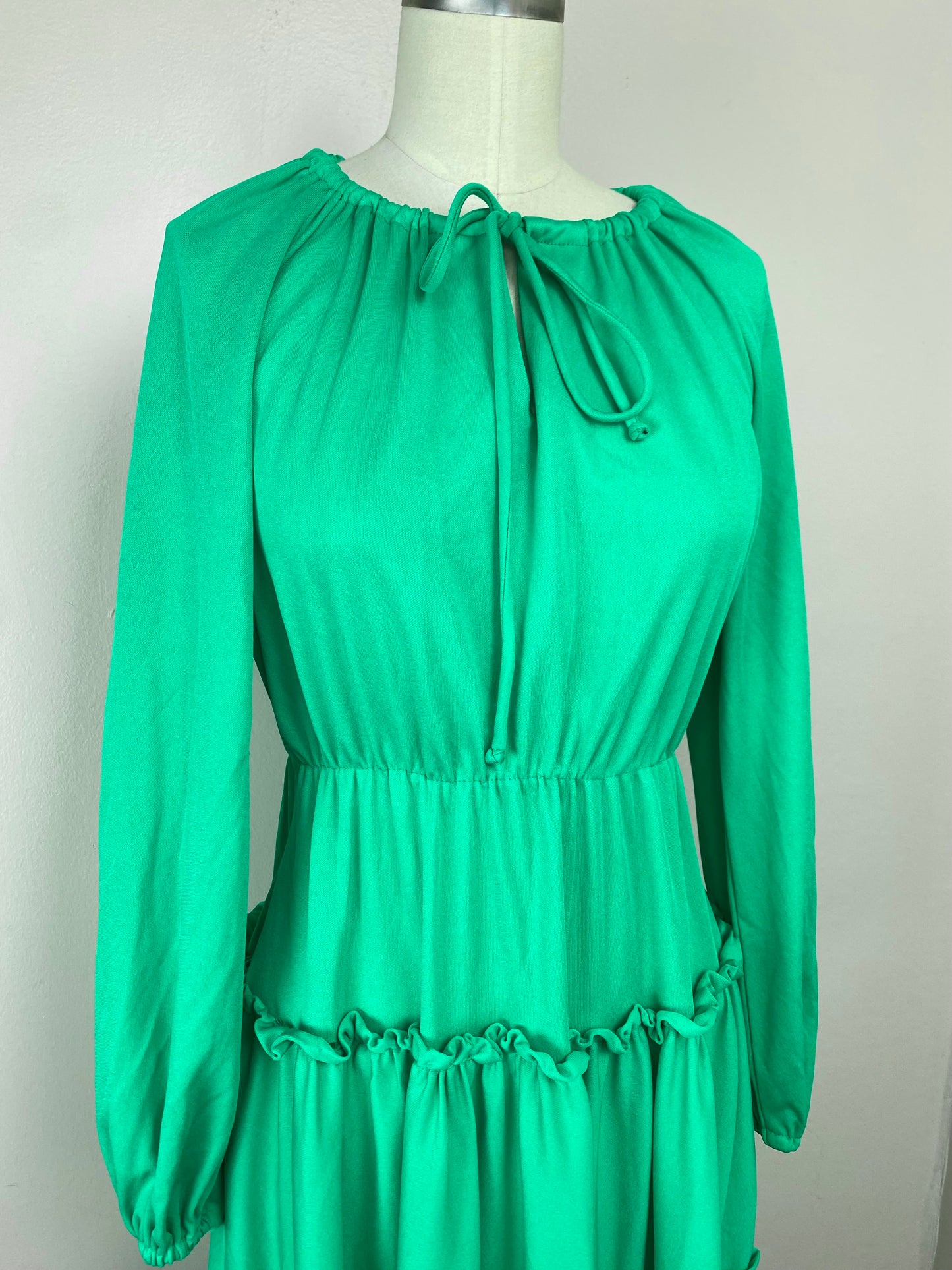 1970s Green Knit Peasant Dress, Size Medium