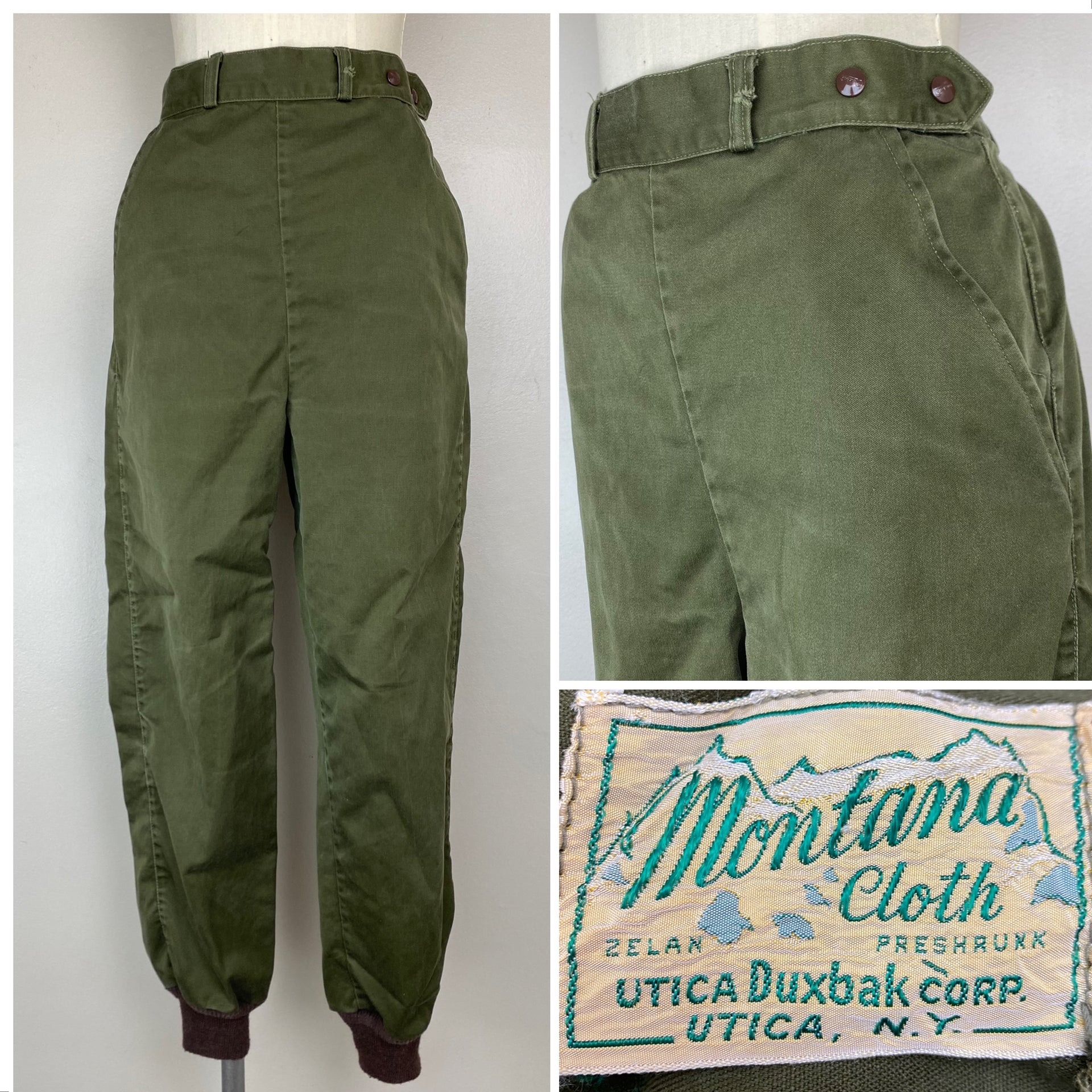 1940s Duxbak Montana Cloth Hunting Pants, Side Zip, Size S/M, 26.5 