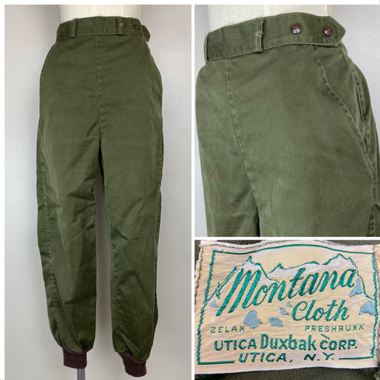 1940s Duxbak Montana Cloth Hunting Pants, Side Zip, Size S/M, 26.5"x27"