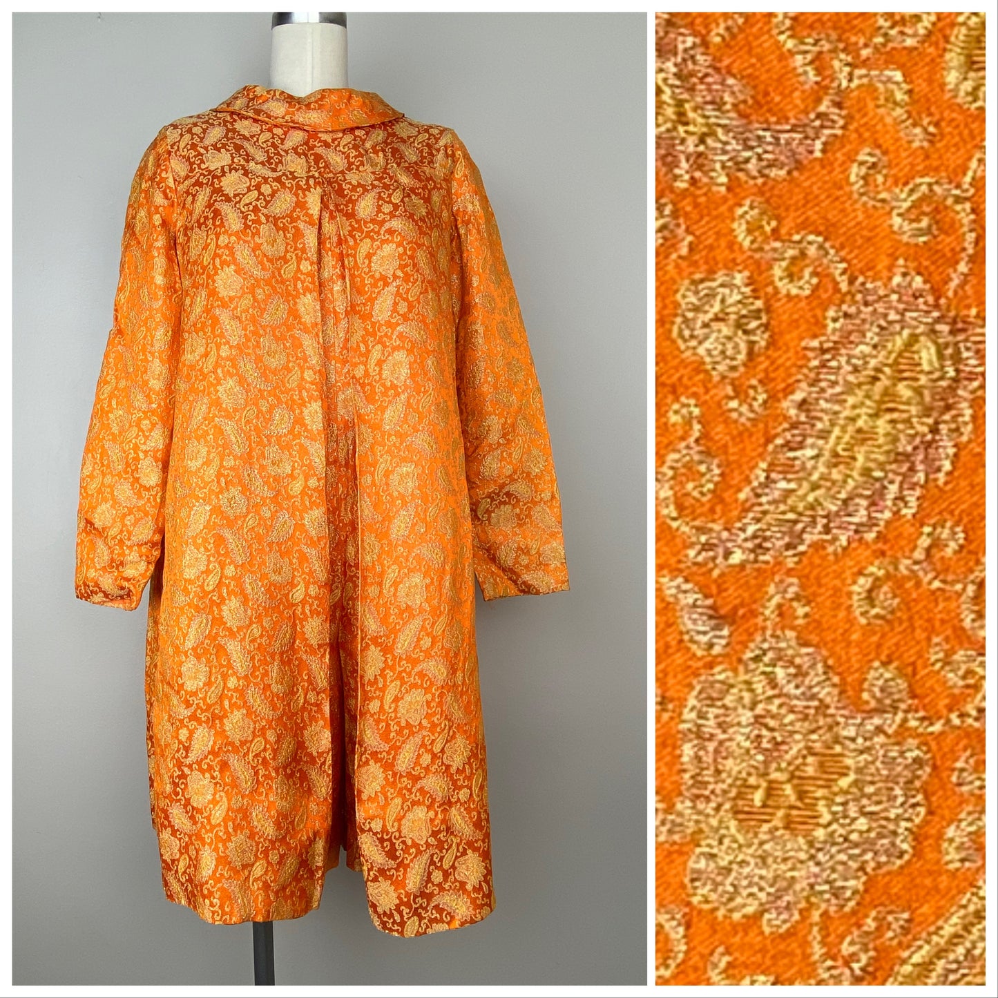 1960s Orange and Gold Lurex Brocade Romper, Size XS/S