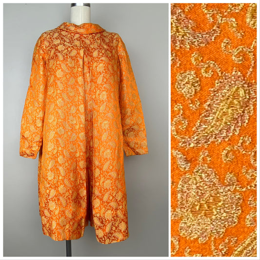 1960s Orange and Gold Lurex Brocade Romper, Size XS/S