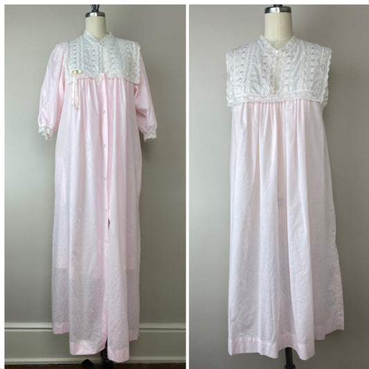 1970s Christian Dior Peignoir Set, Nightgown and Robe, Size Small, Pastel Pink
