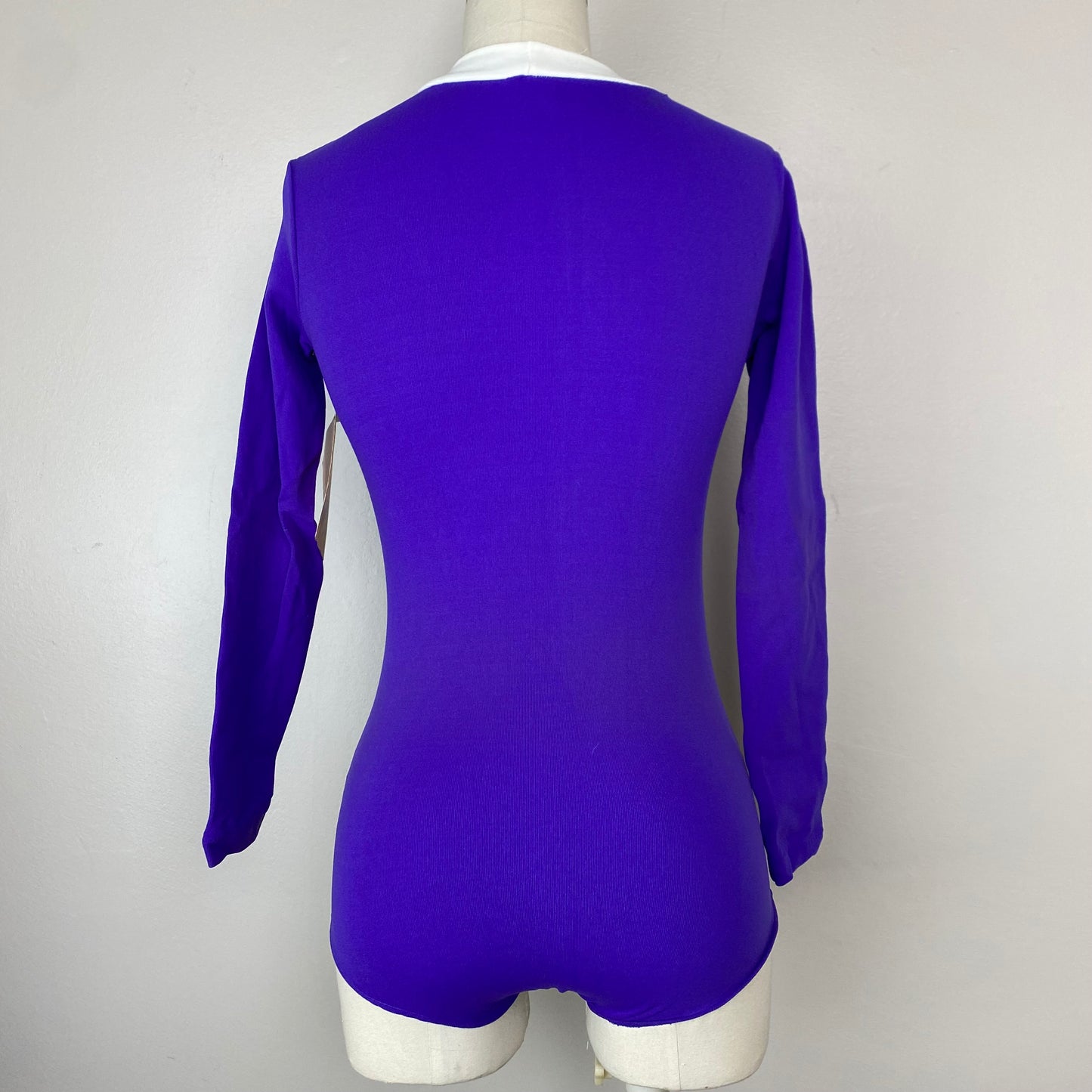 1970s Purple Henley Bodysuit, Carol Evans, Size XS, Deadstock NWT