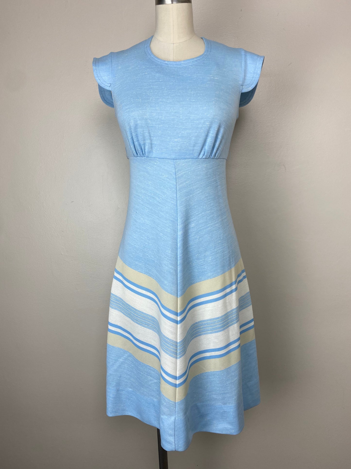 1970s Pastel Blue Knit Sleeveless Dress, Jerell of Texas, Size XS/S, Chevron Stripe