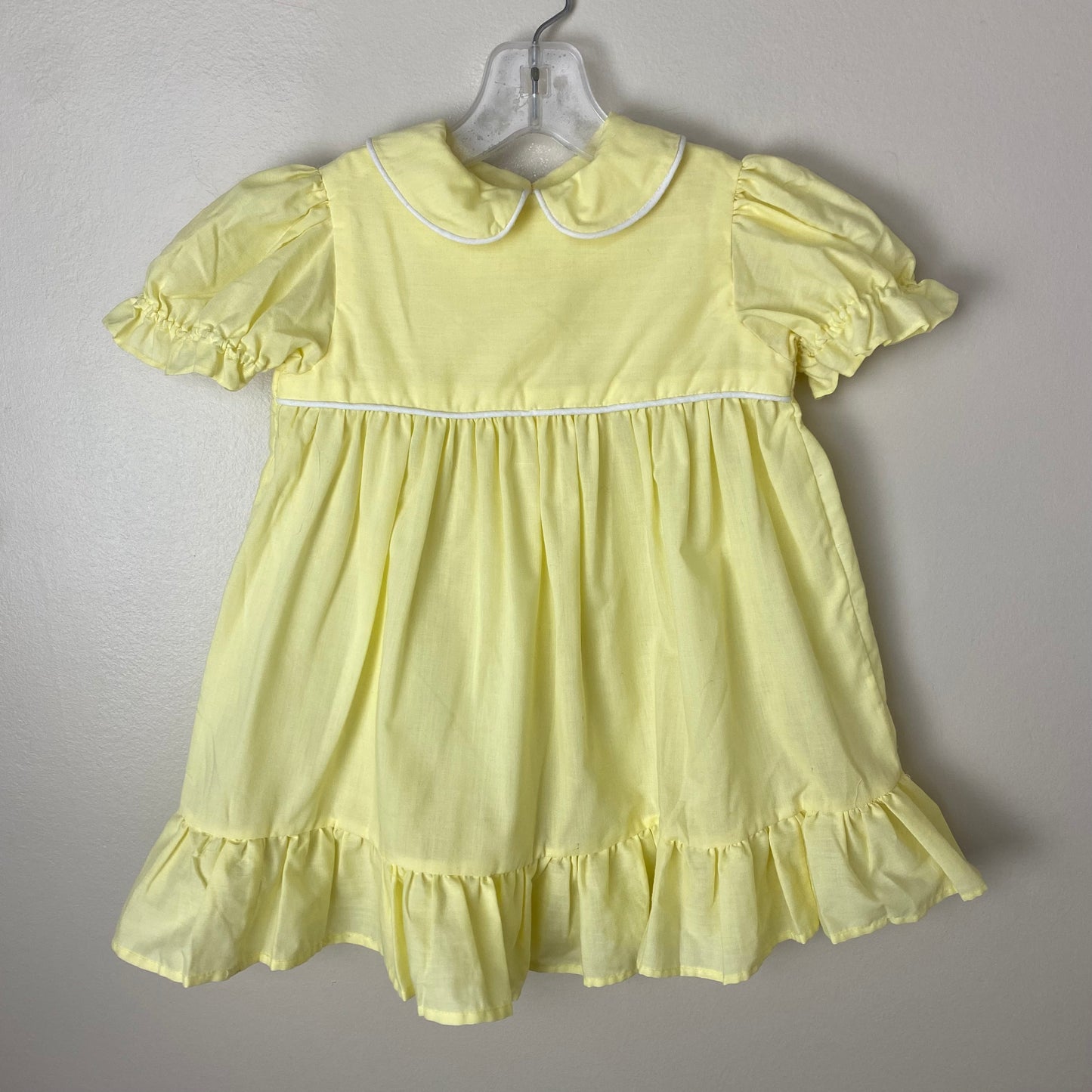 1980s Rainbow Stripe Pinafore Dress and Yellow Puff Sleeve Dress, Size 4T