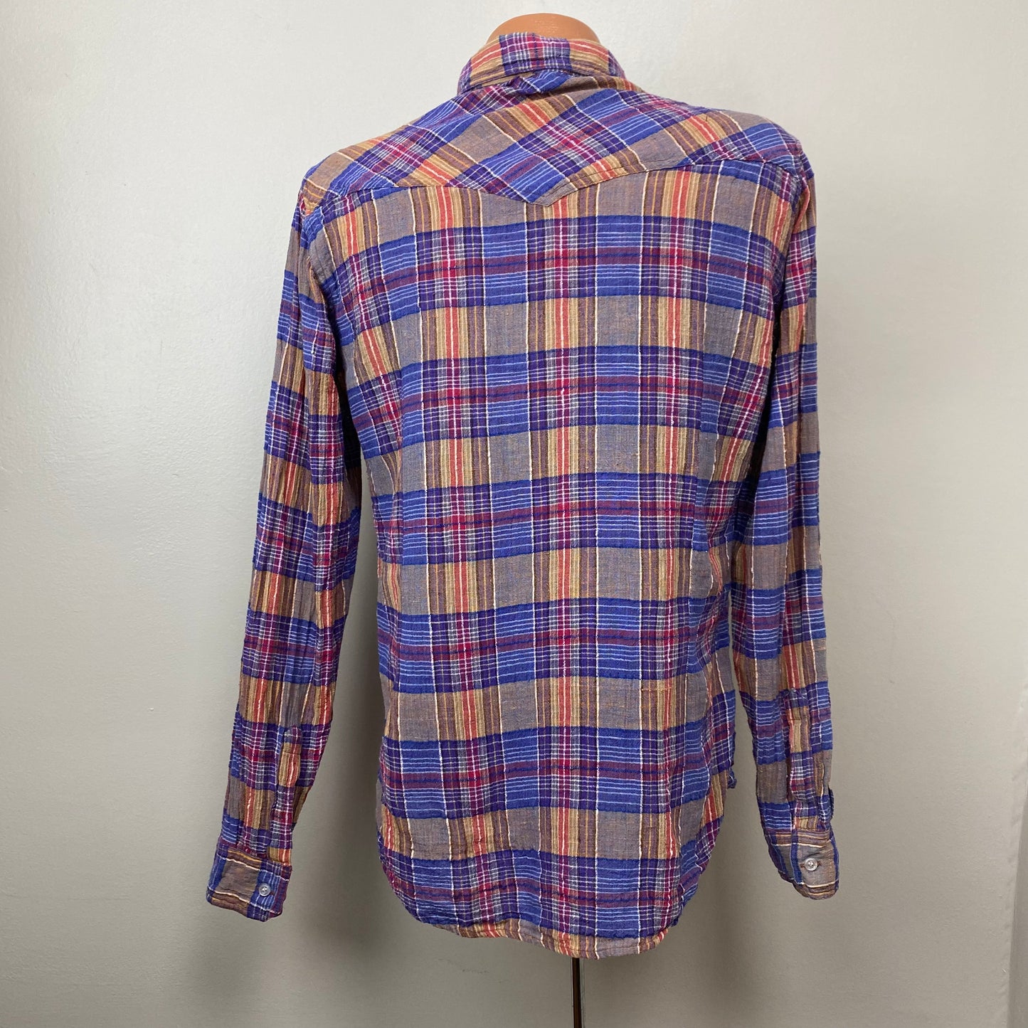 1970s Pier Connection Cotton Gauze Plaid Shirt, Size Medium