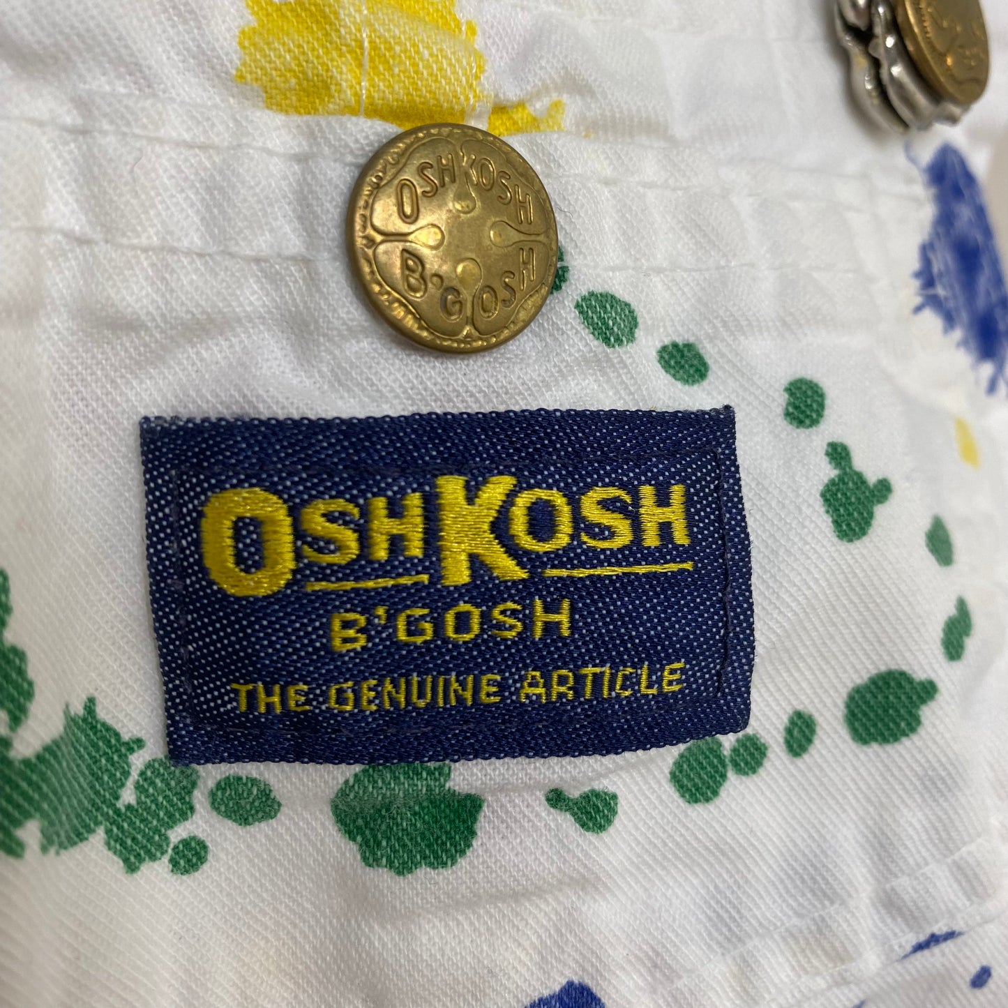 1980s Oshkosh Overalls, White with Rainbow Splatter Paint, Size 2T