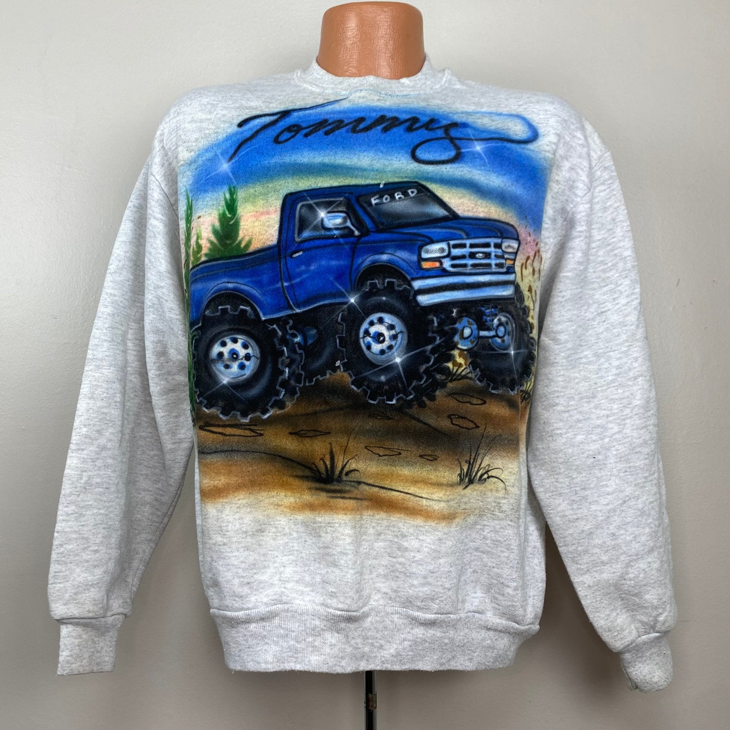 1980s Airbrush Sweatshirt, Tommy Blue Ford Truck, Jerzees Size Large