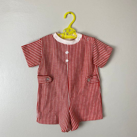 1970s Buster Brown Romper, 12-24M, Red and White Stripes