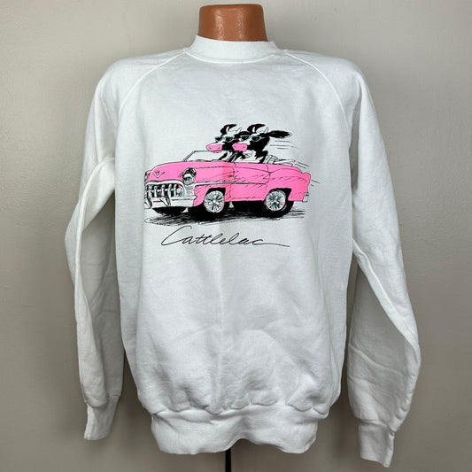 1980s Cattlelac Sweatshirt, Oneita Size XL, Cows in a Pink Cadillac