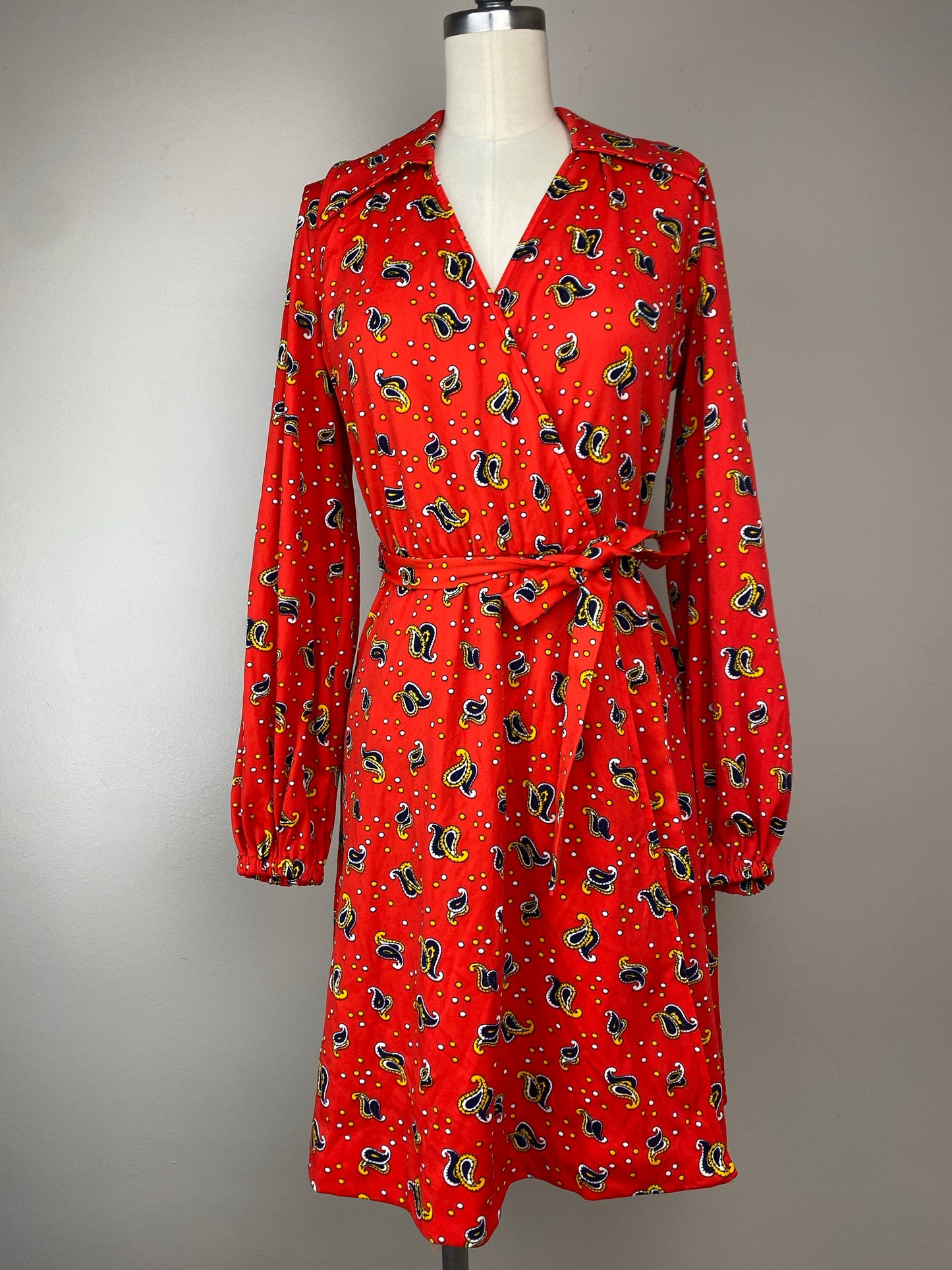 1970s Jonathan Logan Wrap Dress, Size S/M , Red Paisley Print