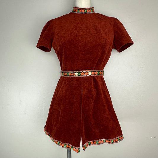 1960s/70s Velour Tunic and Shorts Set, Size Small