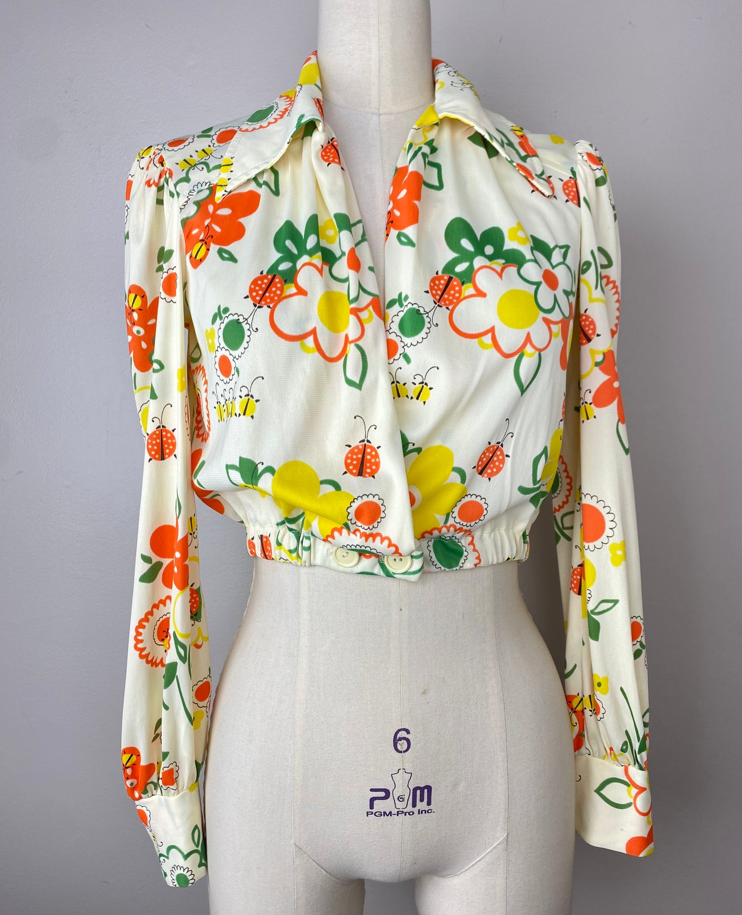 1970s Novelty Print Halter Dress and Cropped Blouse Set, Size XS/S, Floral and Ladybugs