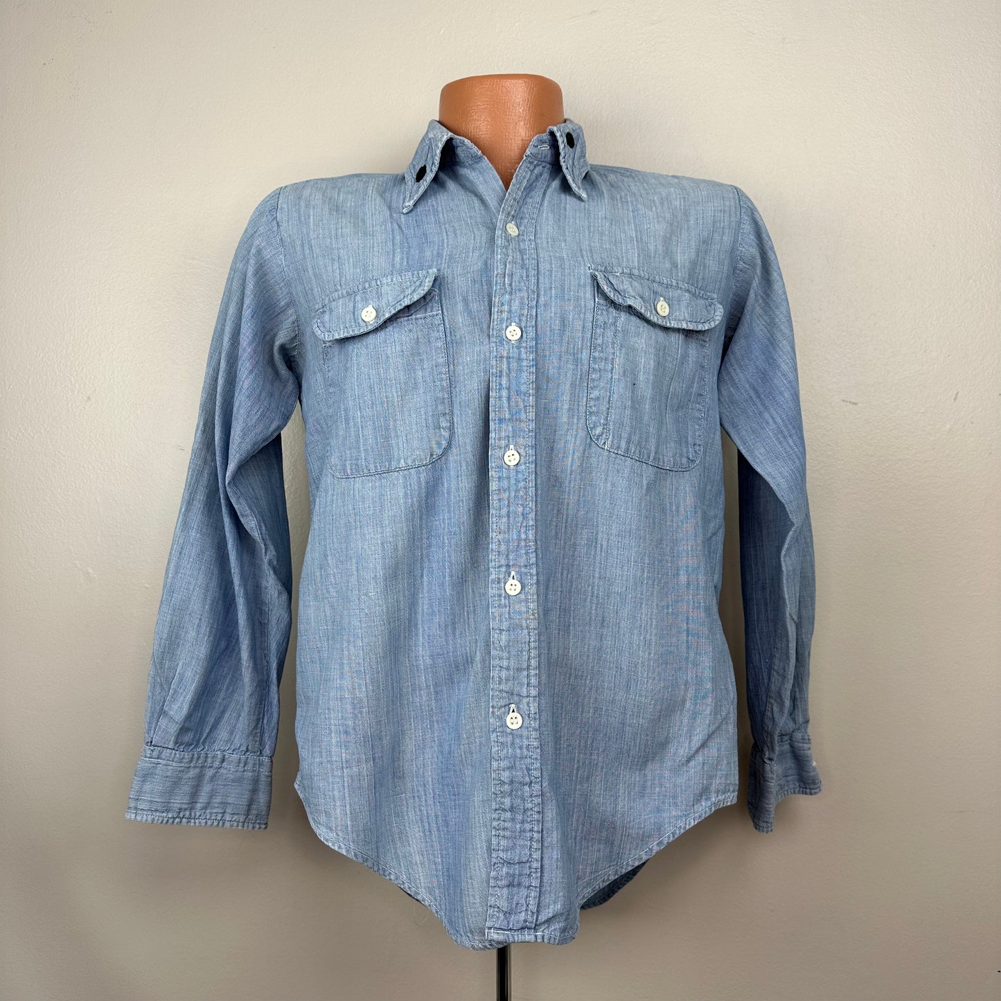 1970s Chambray Shirt with Embroidery, Golden Line Size Small, I Dig Rocks