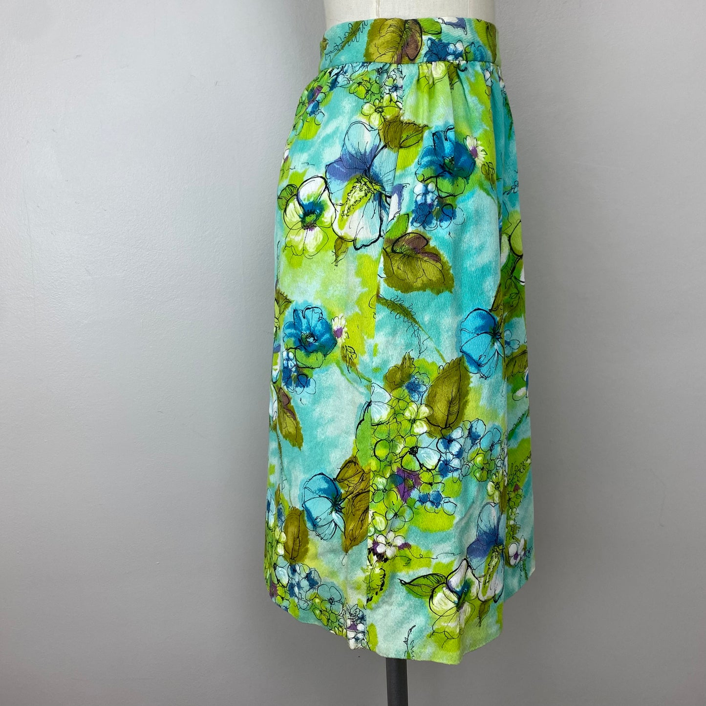 1960s Watercolor Floral Skirt, Size XS