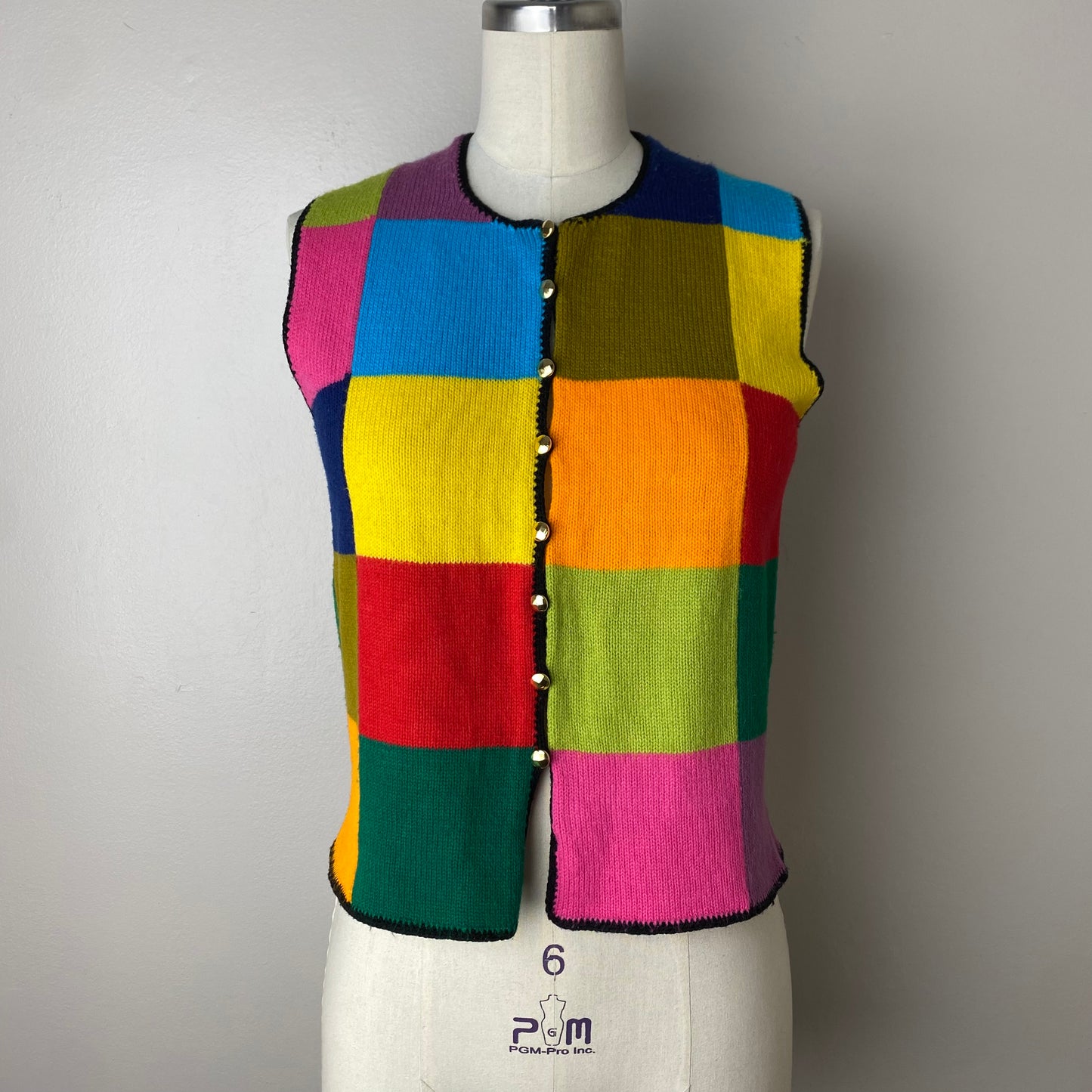 1970s Rainbow Square Patchwork Sweater Vest, Size S/M