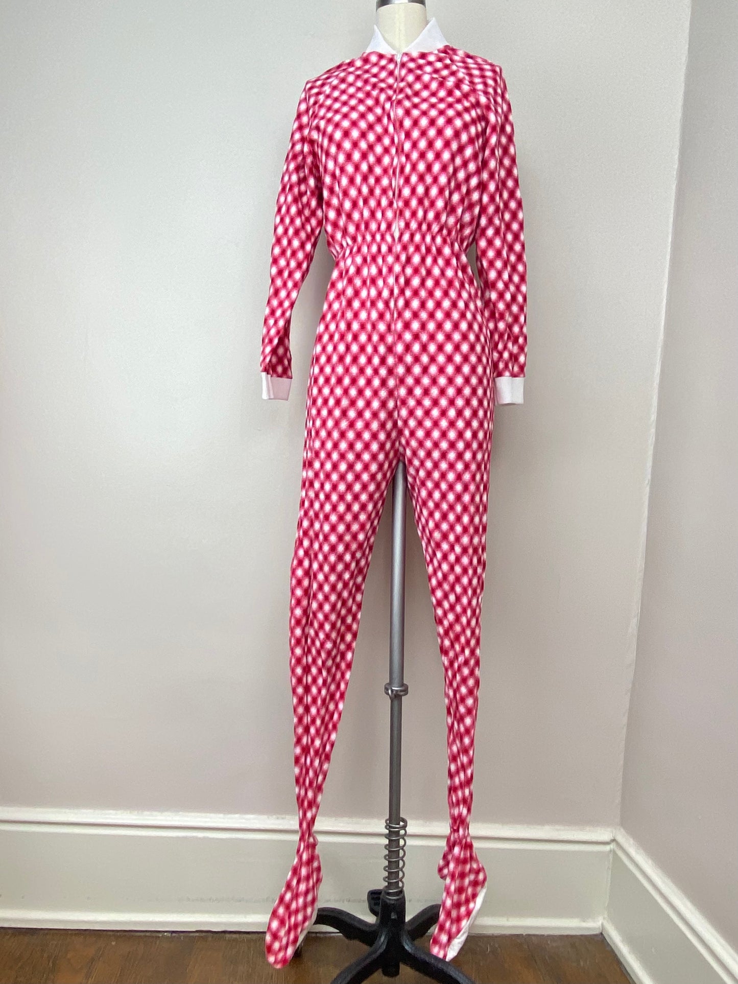 1970s/80s Red Plaid Footie Pajamas, Glencraft Size XS/S