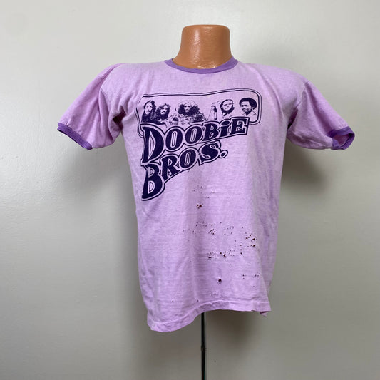 1970s Doobie Brothers Ringer T-shirt, Size S/M, Very Distressed, Long Train Runnin Single Cover Art