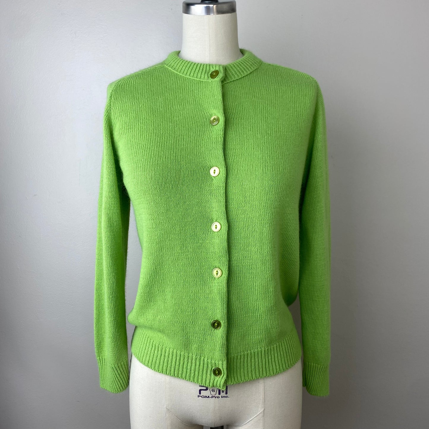 1960s Lime Green Cardigan Sweater, Size Small, Soft Acrylic