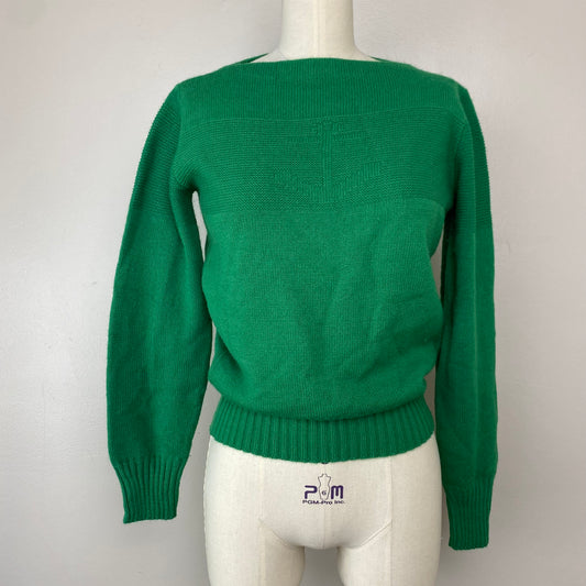1980s Green Nautical Sweater, Kenneth Too, Size Small, Anchor, Boat Neck