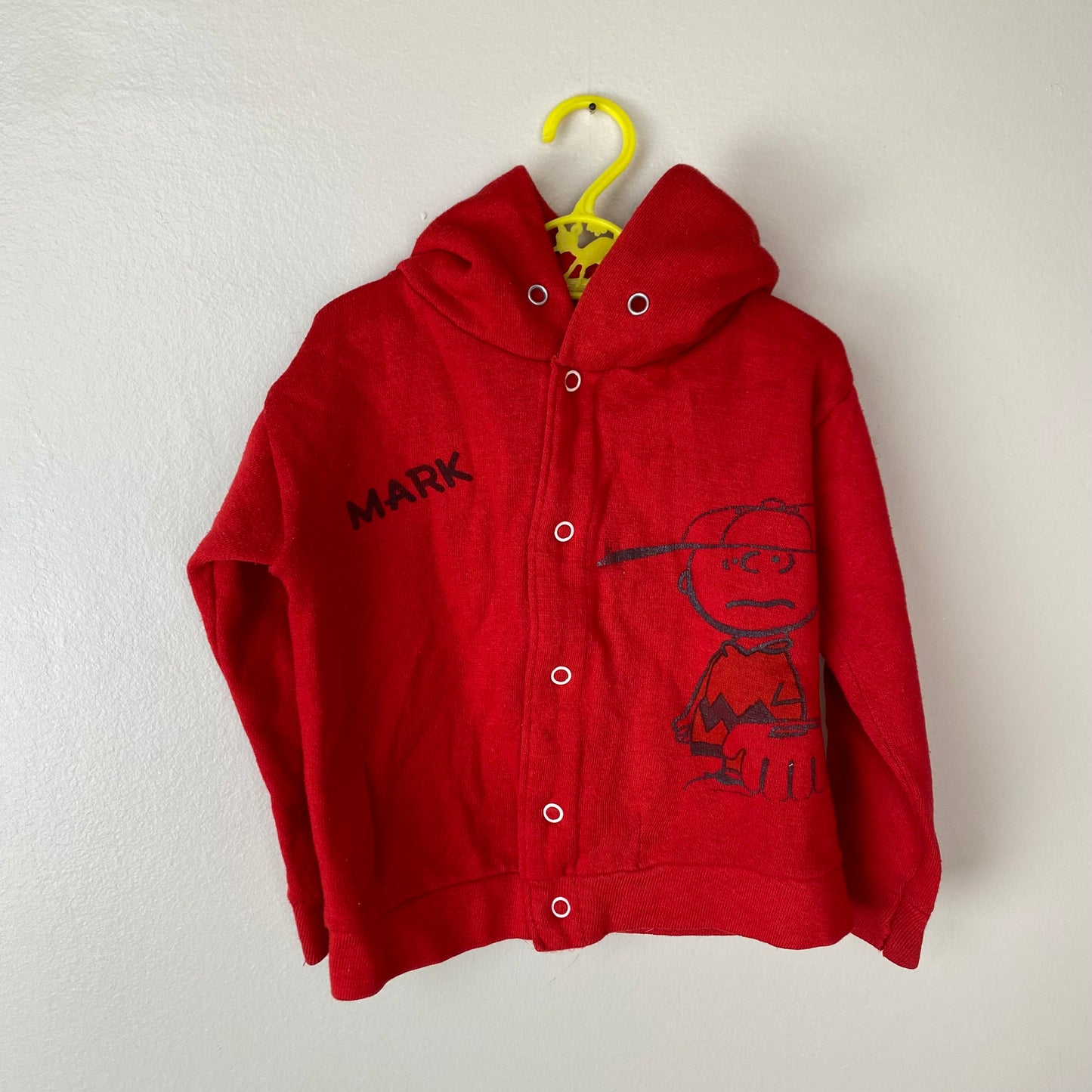 1960s/70s Charlie Brown Hooded Red Sweatshirt, Kids Size 2/3