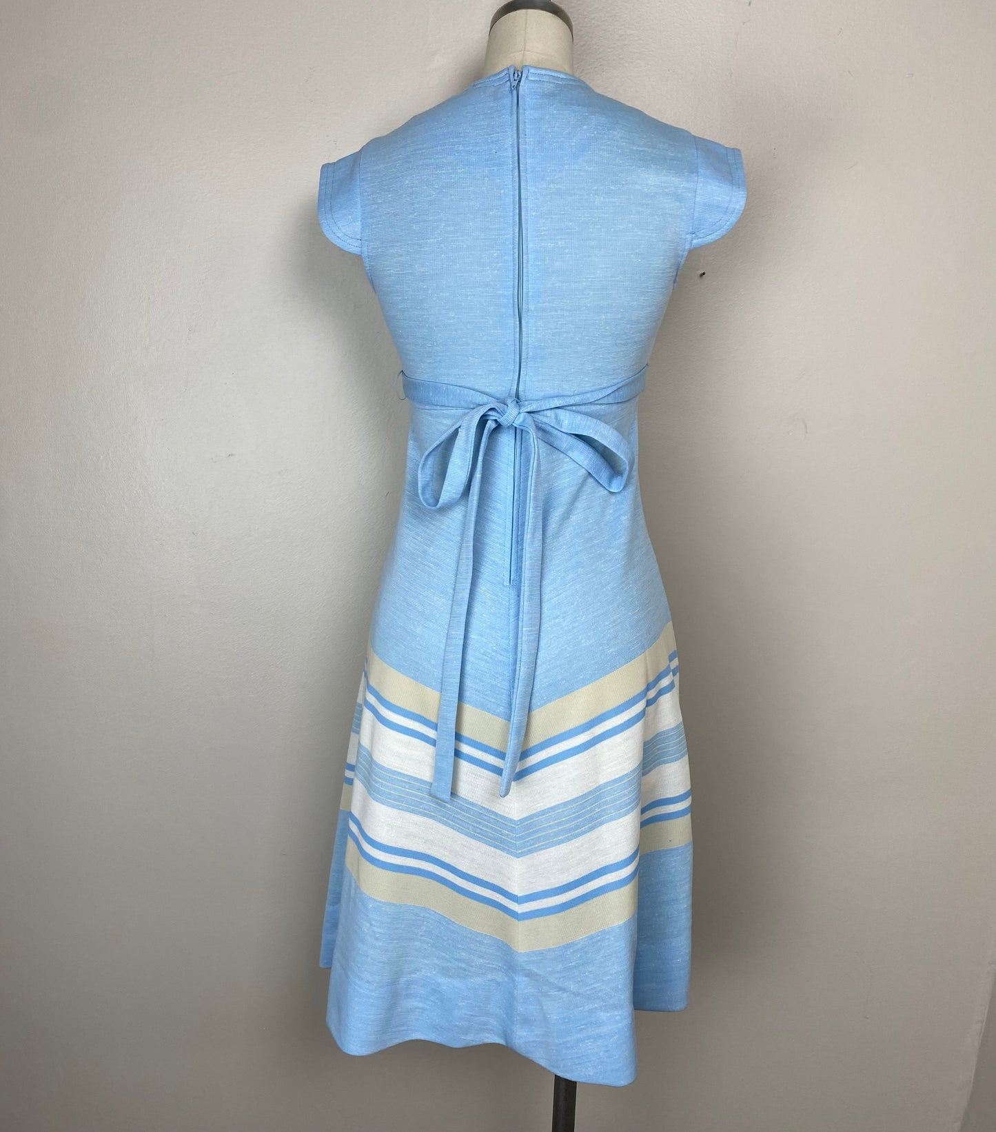 1970s Pastel Blue Knit Sleeveless Dress, Jerell of Texas, Size XS/S, Chevron Stripe