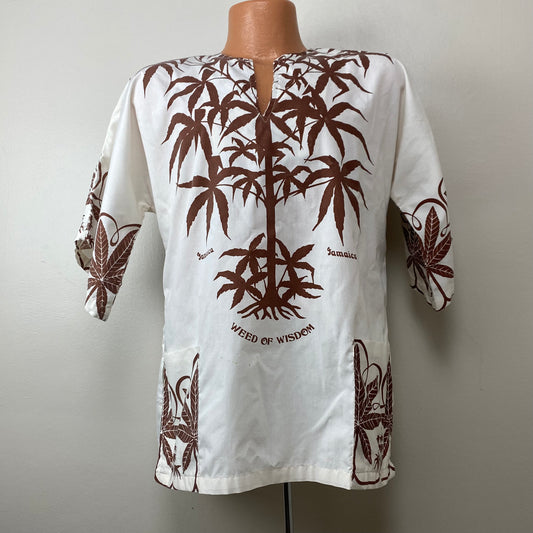 1980s Jamaica Souvenir Shirt, Sun Island Size Medium, Weed of Wisdom, Marijuana Hippy Tunic